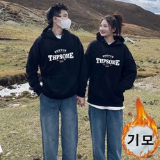 캐주얼 커플룩 맨투맨 티셔츠 봄가을 남녀공용 루즈핏 긴팔 후드티 트렌디 기모 커플 후드티 세트 YJW