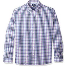  Cutter & Buck 남성용 퍼포먼스 스트레치 격자무늬 긴소매 버튼 다운 셔츠 다트 차터 플레이드 