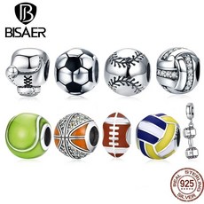 Bisaer 정통 925 스털링 실버 축구 공 스포츠 사랑 배구 축구 공 매력에 맞게 실버 비즈 diy 쥬얼리 만들기