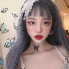 여자 가발 여자기 데일리 핑크 롱 생머리 롤리타 라이트 핑크 롤리타 에어 앞머리 컬러 헤어세트, 본문참고, 선택 = 청회색