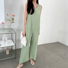 린넨민소매점프수트