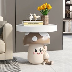 사이드 테이블 크림풍 버섯 탁자 협탁 선물 착지 장식 가구 액세서리 거실 소파 옆 티 테이블 침실 이사 선물, 갈색 높이 38cm