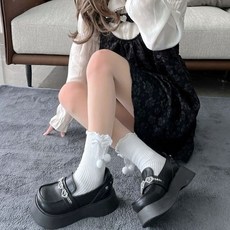 가을 여성 블랙 리본 루즈 양말 겨울 화이트 플라워 섹시 캐주얼 얇은 학원풍 면 양말
