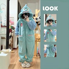 GOYES 산리오 캐릭터 남녀공용 한교동 일체형 잠옷 커플 홈웨어