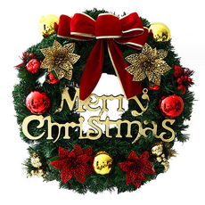 우아한클릭 원형 크리스마스 리스 벽트리+ 윈도우 산타 스티커, 01-플라워파티
