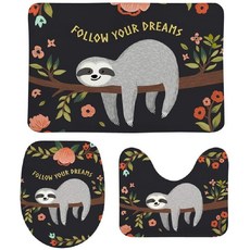 LifeCustomize 3 조각 욕실 러그 세트 만화 나무 늘보 팔로우 당신의 꿈 윤곽 매트 화장실 뚜껑 커버 비, Sloth