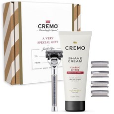 Cremo 남성용 오리지널 면도 선물 세트 Impossibly-Slick 170g6온스 크림 크롬 이발소 등급 면도기 및 면도날 리필 4개 포함 199505, Cremo 남성용 오리지널 면도 선물 세트, Impos, 1개