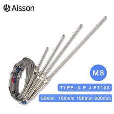 온도 측정기 K/J/PT100 타입 M8 열전대 1m 2m 3m 5m -200-400 ℃ 나사 스테인레스 스틸 프로브 50mm 150mm 100mm 200mm, 1개, 39) 5m M8 PT100 - 150mm