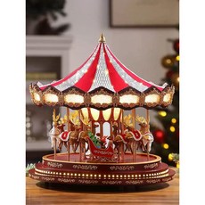Mr.Christmas 움직이는 회전목마 오르골 원목 LED 뮤직박스 크리스마스 선물, 18978