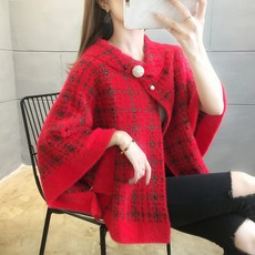 망또가디건 밍크솜털 여자숄더 스웨터바늘 니트카디건 가을옷 가오리핏 케이프 유행패션 Xiaoxiang하운드투스체크 외투 봄가을