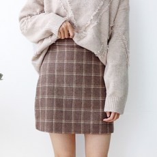 하이웨이스트 모직 체크 미니 클래식 A라인 겨울 가을 계절 여성의류 힙랩