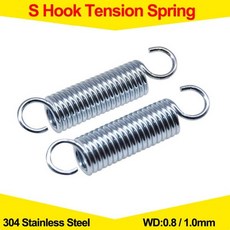 304 스테인레스 스틸 S 후크 풀백 스프링 Cylindroid 나선형 코일 연장 와이어 Diameter0.8mm 1.0mm, [08] 60mm (2Pcs), [02] 1.0mm, [02] 7mm, 2개