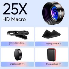 스마트폰 범용 HD 카메라 렌즈 3 in 1 어안 어안 0.62X 광각 25X 매크로 아이폰 12 13 용, 1) 25X HD macro