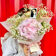 [주말배송 가능] 아르띠콜로 수국 생화 LED 안개꽃다발 +포토카드set, 핑크 수국 송이수, 1개