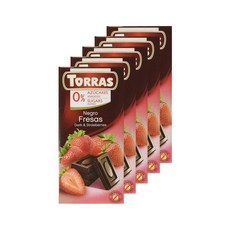 Torras No Added Sugar Dark Chocolate Bar with Strawberry 토라스 노슈가 딸기 다크 초콜렛 75g 5팩, 1개