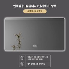 스마트 욕실 거울 화장실 터치스크린 LED 조명포함 사각 벽걸이 가정용 화장실 안개 제거 화장 거울, 750x1000mm, (존향 백라이트)(인체감응)삼색광무극조광안개제 - 벽걸이사각거울