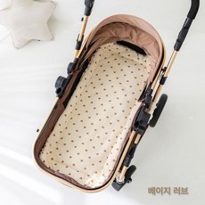 두꺼운 양면 코튼 패드 유모차용 기계 세탁 가능 부드러운 유모차 매트 유모차시트, 1개, 베이지 러브