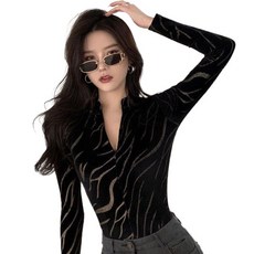 JUSTFEELING 봄 가을 티셔츠 지포 보이넥 T셔츠 루즈핏 빅사이즈 여성의류 클럽의상 이너셔츠