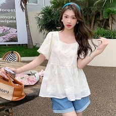 엣지유아 여름 자수 데일리 봄 여름 오버핏 스윗돌셔츠 임부복 체형 커버 데님 반바지