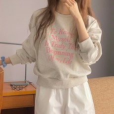 여성용 라운드 긴팔 봄 가을 빅사이즈 루즈핏 오버사이즈 데일리룩 투노레터링세미크롭맨투맨