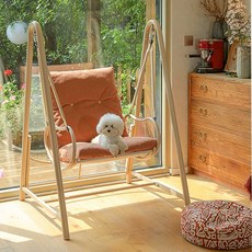 1인용 흔들의자 스윙 그네 감성 독서 의자 인테리어, 싱글 올리브 x화이트x시트