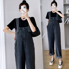 모델 패션 임부 멜빵바지+반팔티 임부세트
