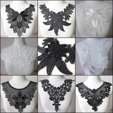 블랙/화이트/화이트 자 수 폴리 에스터 레이스 applique 바느질 레이스 트림 venise neckline 레이스 칼라 드레스 diy 레이스 액세서리, E^0