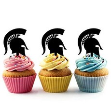 Spartan Helmet Roman Sparta Silhouette Acrylic Cupcake Toppers 12 pcs 스파르타 헬멧 로마 스파르타 실루엣 아크릴 컵 케이크, 1