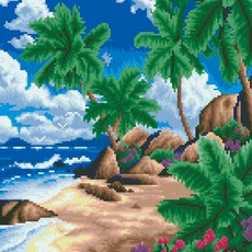 [디클레어] 하와이 야자수 캔버스형 보석십자수 40x50 DIY 구슬 비즈, 1개, 40X50 하와이 야자수