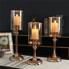 북유럽풍 라이트 럭셔리 캔들 테이블 세트 로맨틱 촛불 디너 소품 가정용 식탁 촛대 결혼식 세트, 금고리 유리 촛대 쓰리피스(촛불, 색깔5
