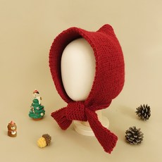 아기 리본 보닛 - Knitting Kit, 와인 - 아기보넷diy