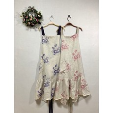 100%핸드메이드 미도홈데코 퓨어린넨 꽃무늬 앞치마 2종, 빨강