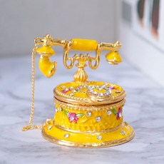 골드디자인 럭셔리 큐빅 블링 전화기 보석함 장식품 인테리어 소품, 옐로우