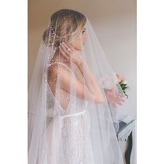 [해외] 5 M BRIDAL VEIL 화이트보리 롱 웨딩 베일 만 티라 웨딩 액세서리 VEU DE NOIVA WITH LACE FLOWERS BEADWORK MD30906