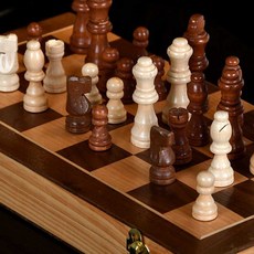 사려니몰 고급 원목 접이식 자석형 중형 체스 체스판 CHESS 보드 게임, 브라운