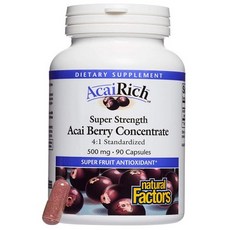 Natural Factors 아사이베리 농축 영양제 AcaiRich 500mg 90정, 1개