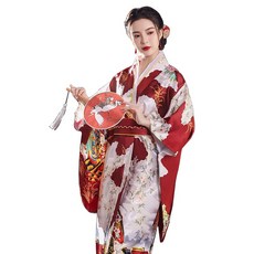 여성 일본 전통 기모노 유카타 개량 의상 민속 한복 치마 드레스 롱 스커트 차이나 코스프레 자수 동양 플라워 T-1116