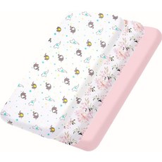Bimocosy 미니 아기 침대 시트 여아 남아용 팩 앤 플레이 시트 4팩 사이즈 96.5 x 66cm(38 x 26인치) 플레이야드 매트리스용 휴대용 미니 아기 침대 소프