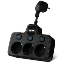 독립 스위치가 있는 특수 전원 소켓 난연성 가정용 멀티탭 유럽 스타일 3 콘센트, eu plug, Black, 1개