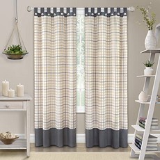 EOM Achim 가정용 가구 버튼 탭 상단 패널 Tattersall 창 커튼 52 x 84 회색 [52" x 84"- Grey] - E02770884YJB1J4, 52" x 84"- Grey