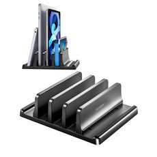 Vaydeer 프리미엄 ABS 플라스틱으로 제작된 3슬롯 수직 노트북 스탠드 5 in 1 디자인으로 모든 MacBook/크롬북/표면용 공간 절약형 조절식 책상 정리함, Black, 1개