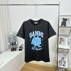 가니 티셔츠 2023 new GANNI 록 스타일 토끼 프린트 심플 캐주얼 라운드 넥 반팔 티셔츠 여성 모델