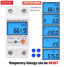 디지털 단상 에너지 계량기 KWh 전력 소비 전자 전력계 리셋 제로 AC 110V220V Din 레일 LCD 디스플레이, 1개