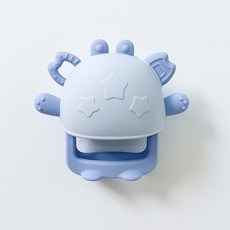 아기먹방지기 아교실리콘 꽃게 달래기 아교밴드 푸드급 물수제비 이갈이봉, 푸른 색, 1개