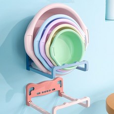세수대야 받침대 무타공 걸이 욕실 정리 홀더, 블루, 1개