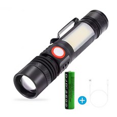 NEW LED C타입충전 충전식 손전등 줌라이트 후레쉬 COB, 1개