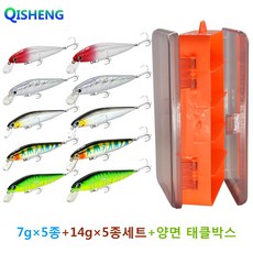 치승 서스펜드 배스 낚시 루어 쏘가리 싱킹 미노우 루어 하드베이트 세트, 7g×5종+14g×5종세트+양면 태클박스, 혼합색상