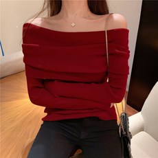 디에프 여성 스위티오프숄더골지티 20대여성 30대여성 여성골지티 긴소매티 오프숄더 티셔츠 니트티 데이트룩