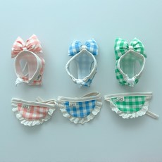 [개달당] 후르츠 리본 모자 턱받이 2종 SET 3colors, 핑크체크, 1개