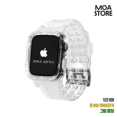 모아상회 애플워치 일체형 38mm 40mm 42mm 44mm 투명 밴드 줄 스트랩, 화이트, 42/44mm